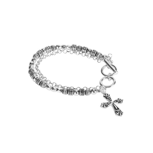 Beaded Cross Silver Bracelet