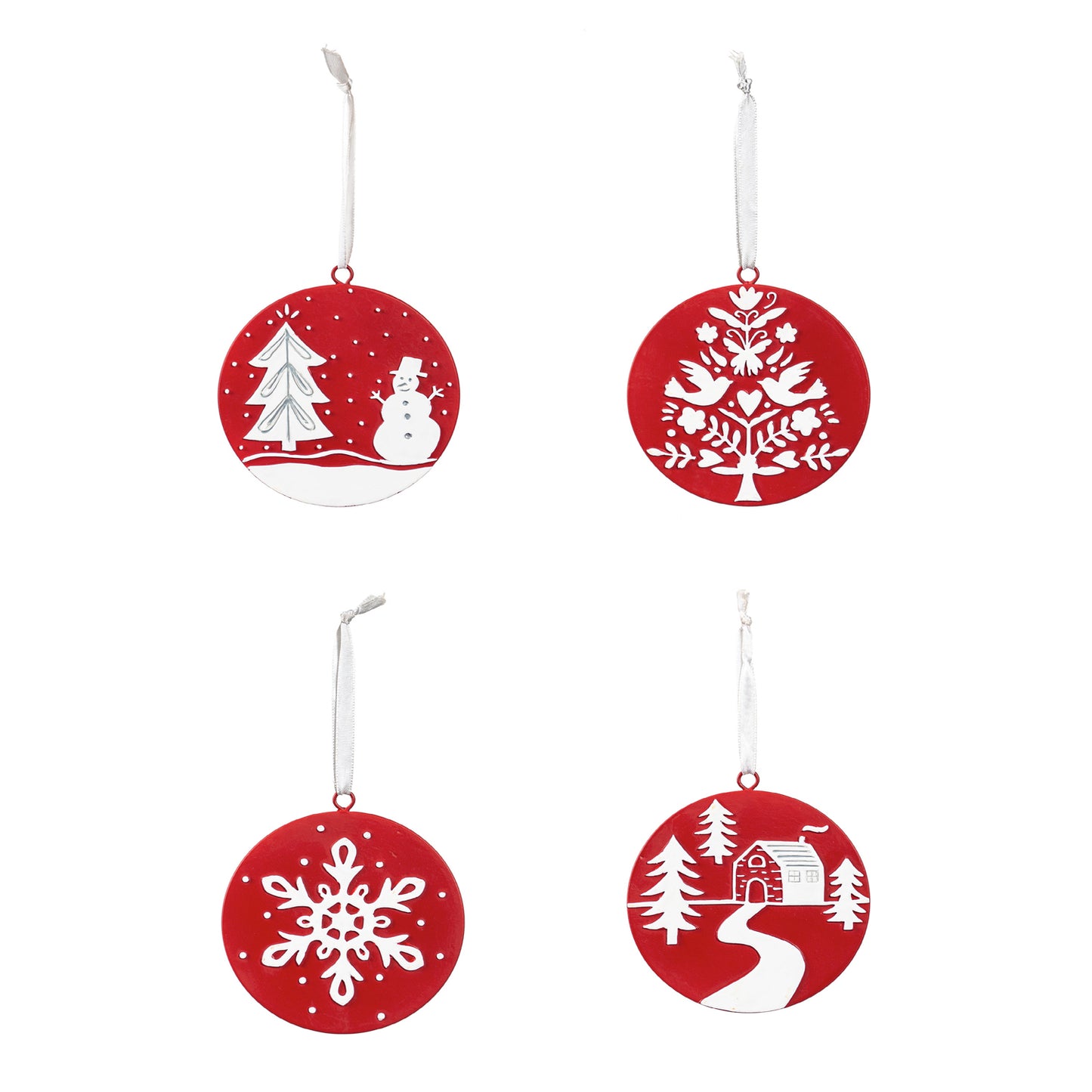 Red and White Embossed Ornaments