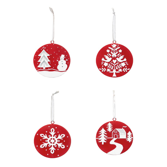 Red and White Embossed Ornaments