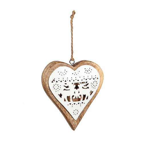 Heart Shaped Deer Cut-Out Wooden Ornament