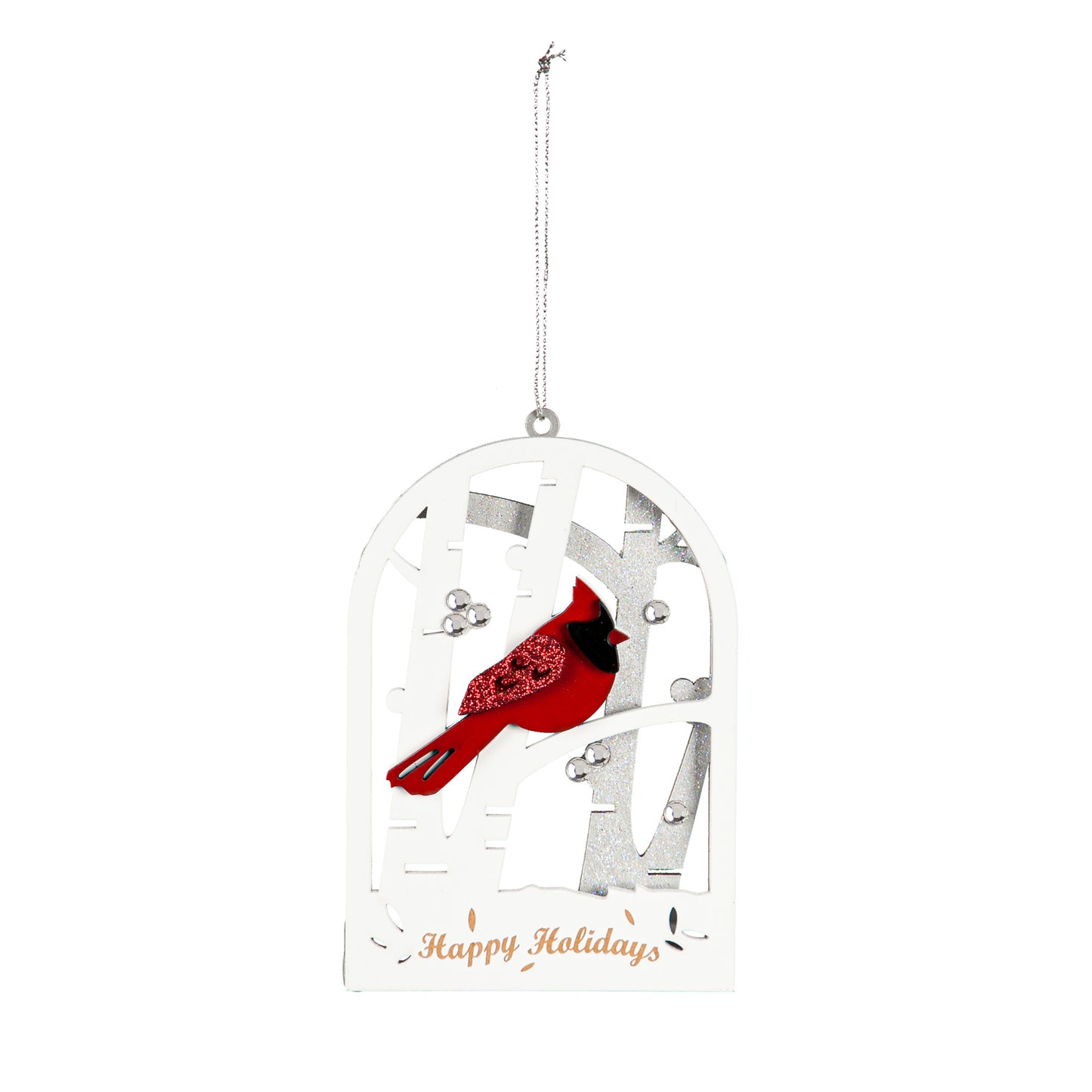 Wood Cardinal in Trees Ornament