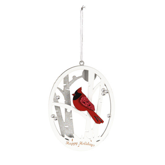 Wood Cardinal in Trees Ornament