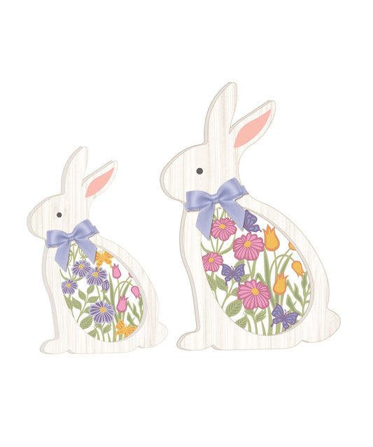 Laser Cut Wood Bunny With Floral - Small