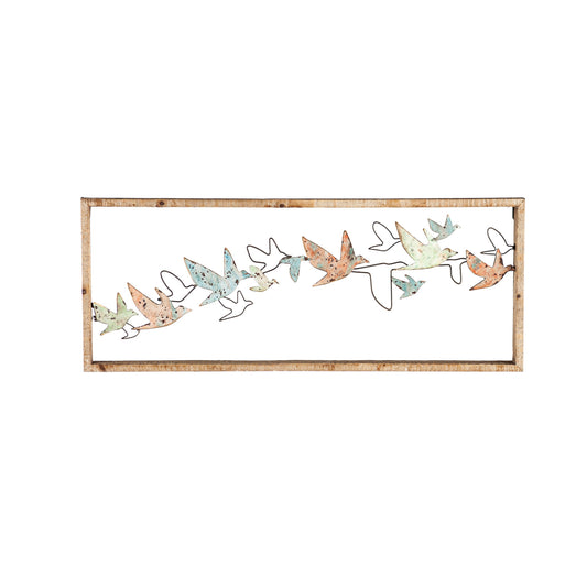 Wood and Metal Framed Flying Bird Wall Decor