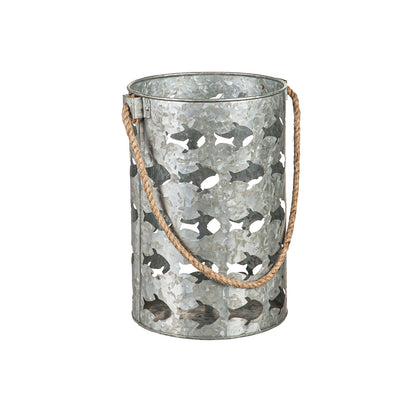 Large Metal Fish Lantern with Jute Handle