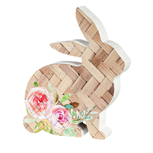 Wood Bunny with Flowers Tabletop Décor