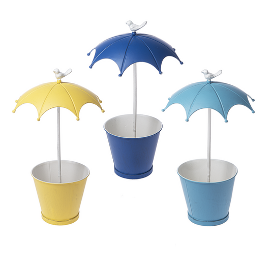 Single Planter with Umbrella and Bird