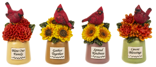 Cardinal and Flower Mason Jar Figurine