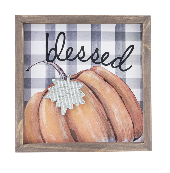 Blessed Autumn Plaid Box Sign