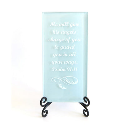 He Will Give His Angels Glass Plaque