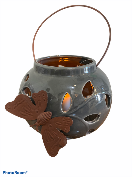 Leaf Pattern Lantern with Metal Butterfly