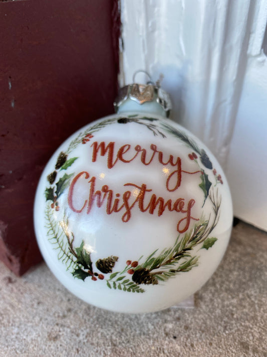 Merry Christmas White Bulb Ornament