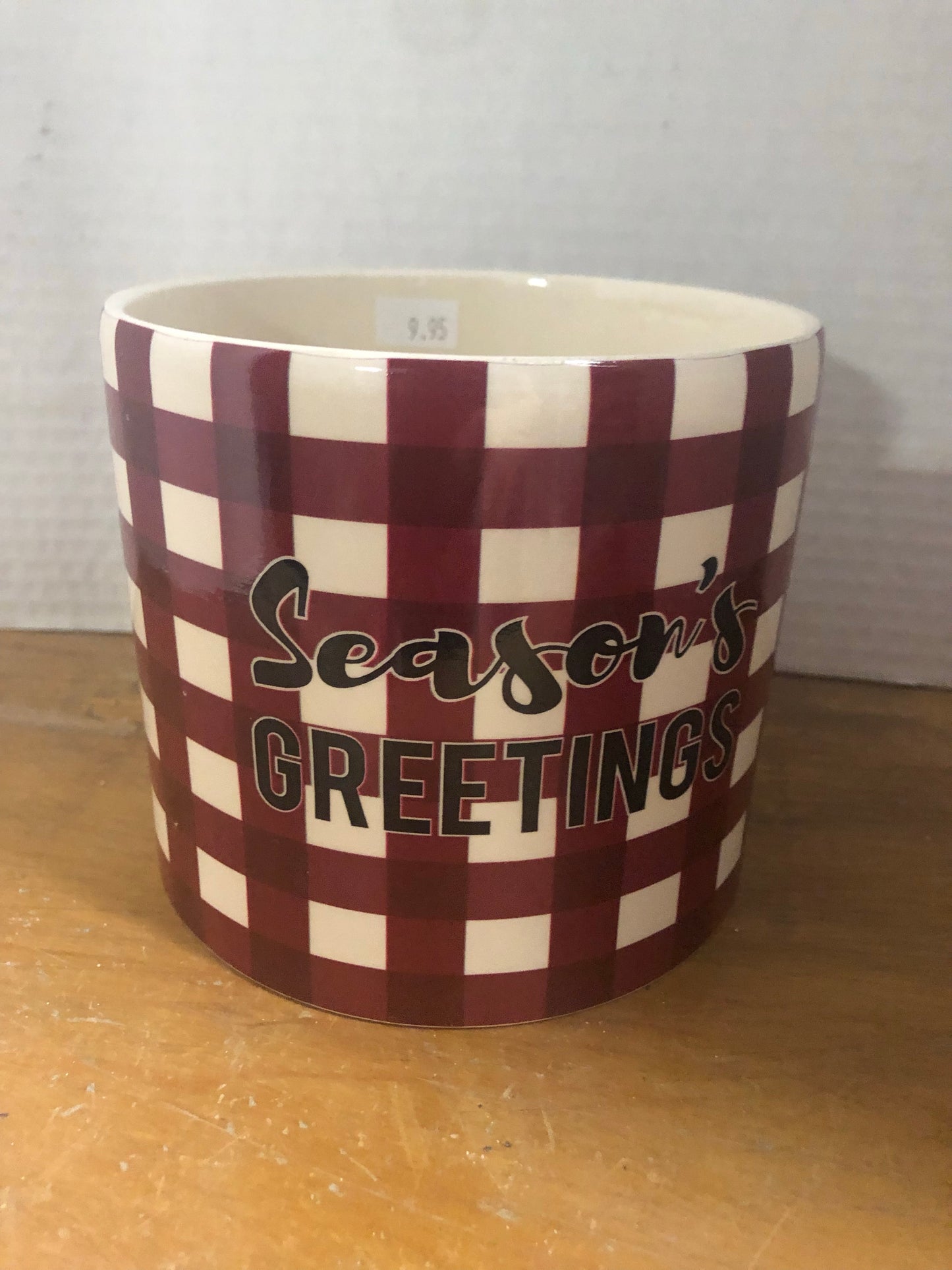 Small Red Plaid Crock - Season's Greetings