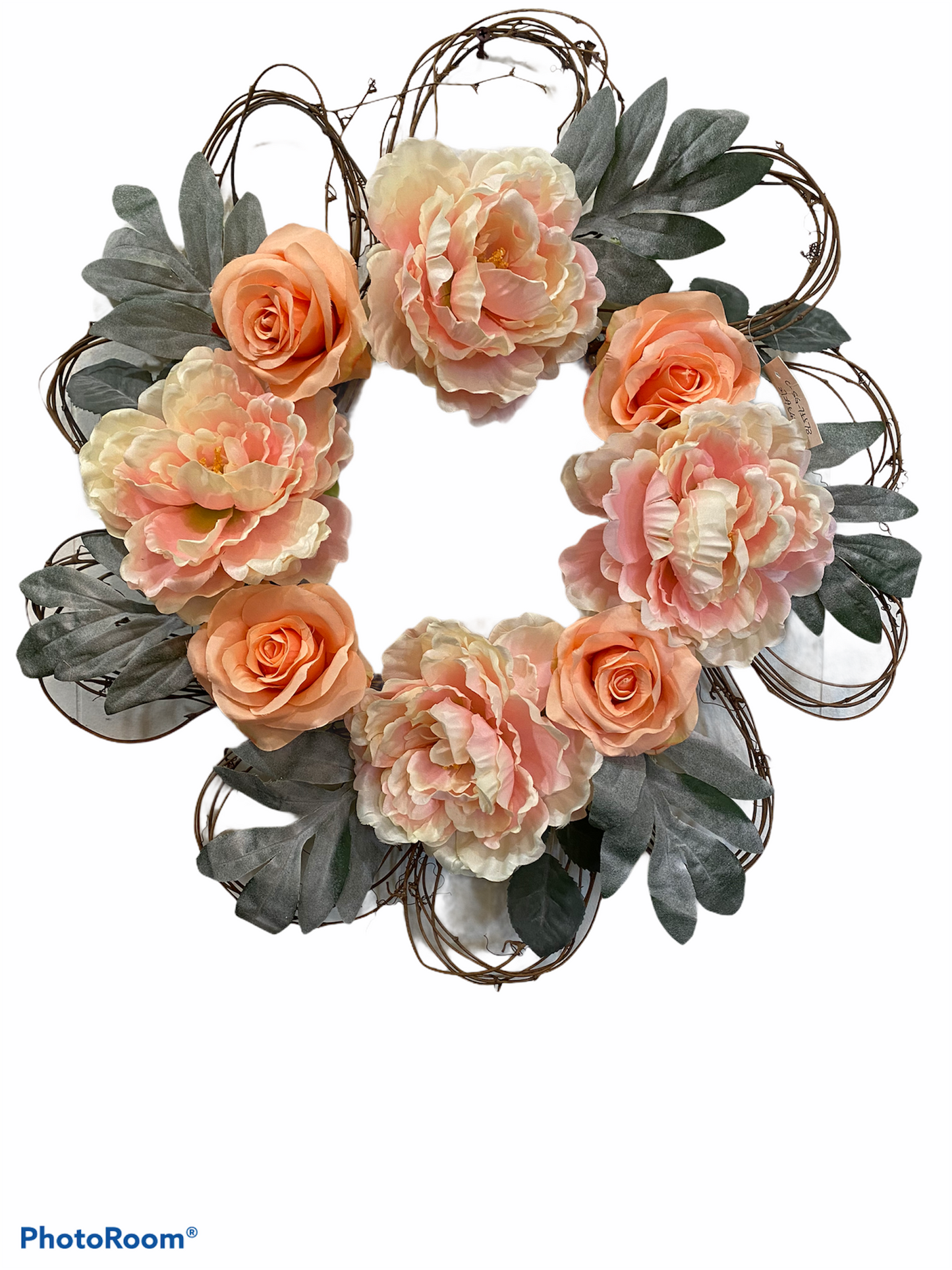 Peach Rose and Peony Wreath