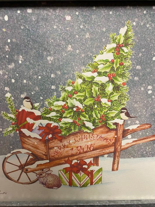 Christmas Wheelbarrow Metal Framed Print