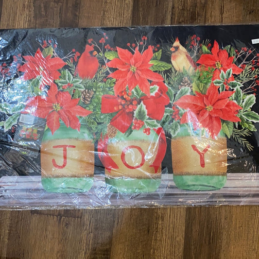 Joy Poinsettia Door Mat