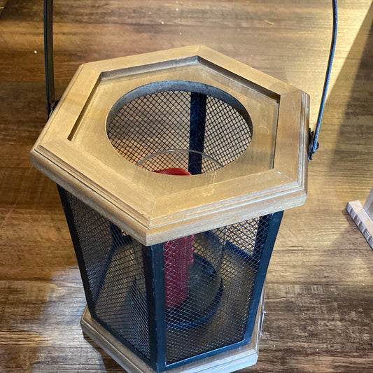 Wood and Metal Mesh Lantern