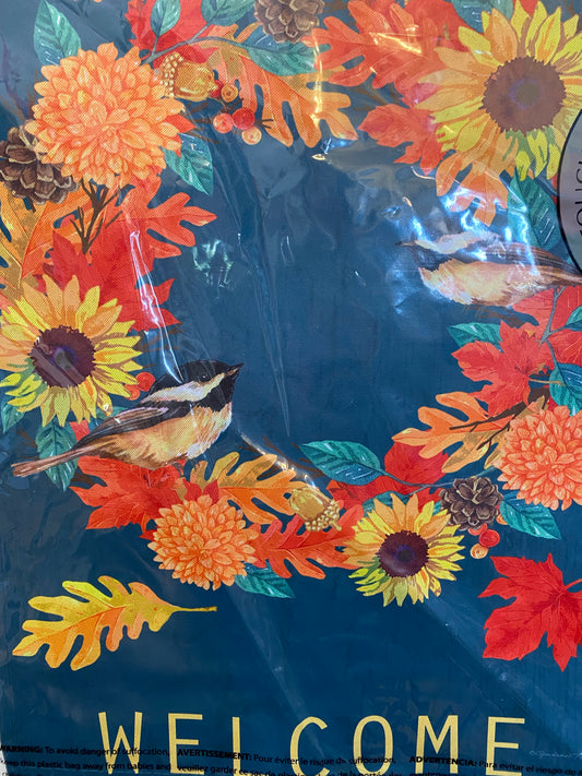 Fall chickadee wreath garden suede Flag