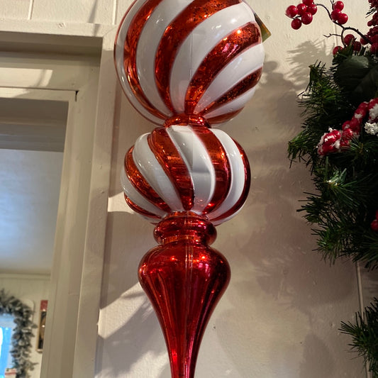 Red and White Finial Shatterproof Orb