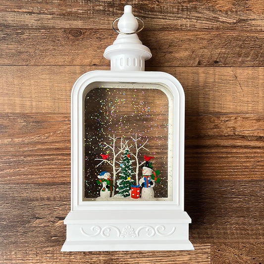 LED Light Up Shimmer Snowman Scene Lantern