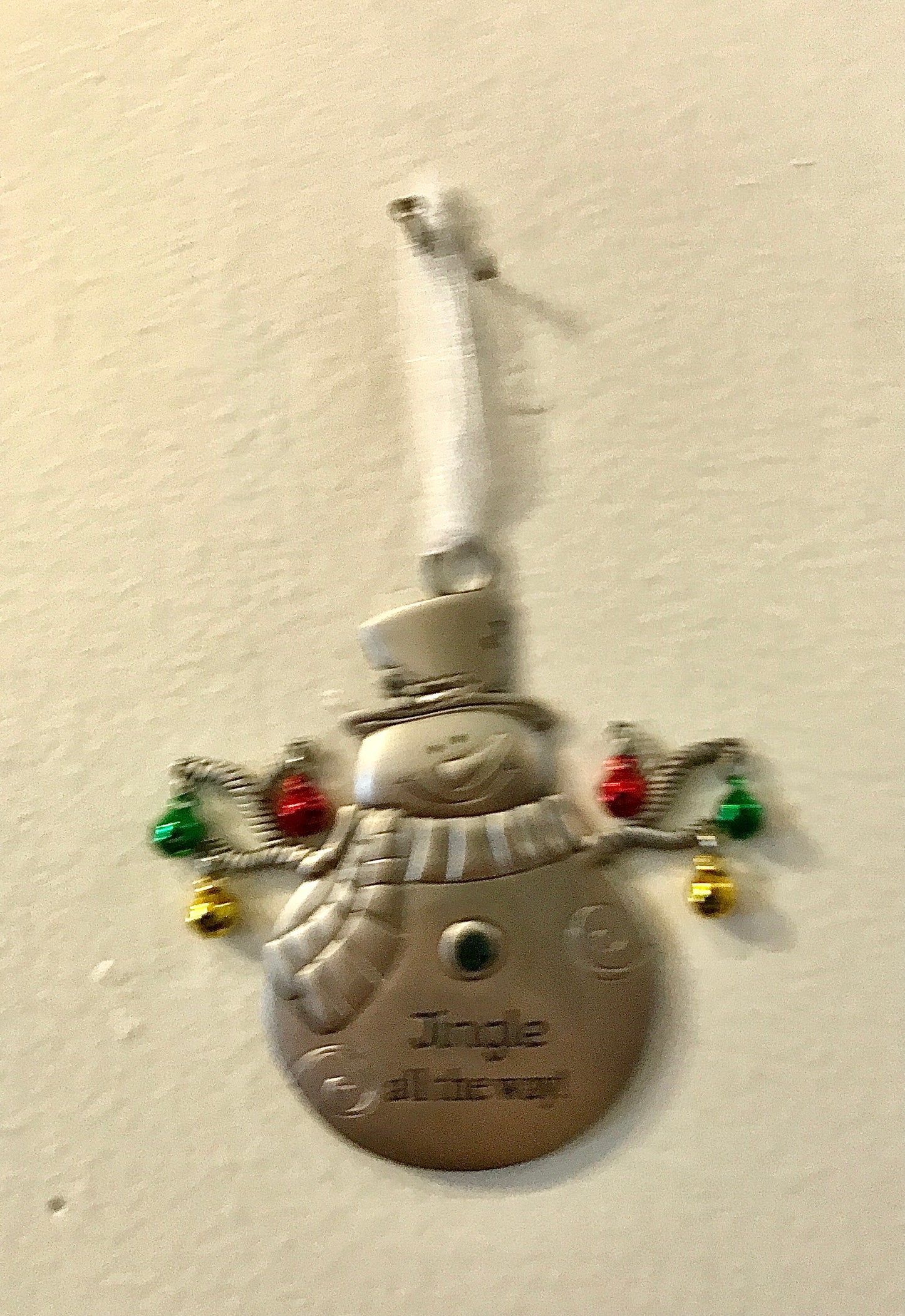 Jingle All the Way Jingle Bell Metal Snowman Ornament